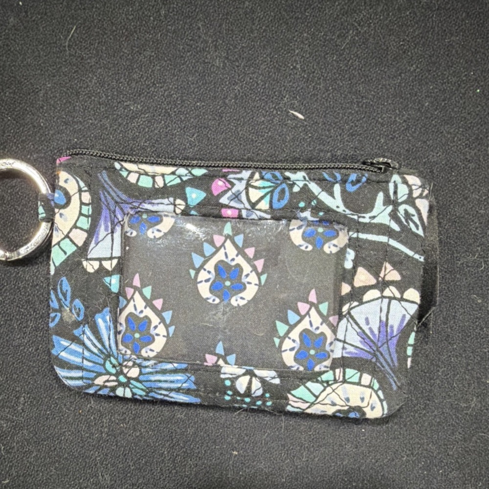 Vera Bradley Floral Cotton Key Chain Wallet ID Holder Black Multi 22635-M09